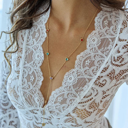 Gold Plated Long Chain with Heart Charms