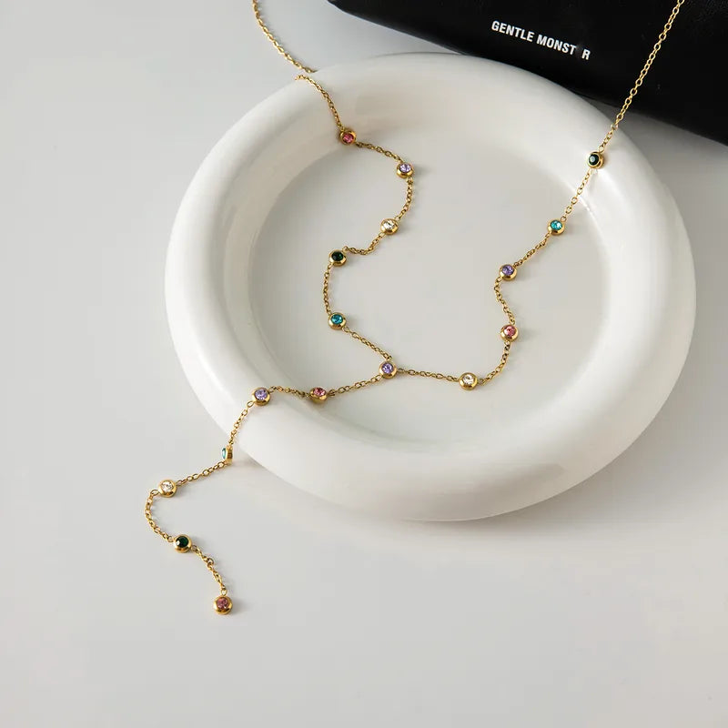 Dainty Gold Plated Y-Chain with Embedded Rhinestones