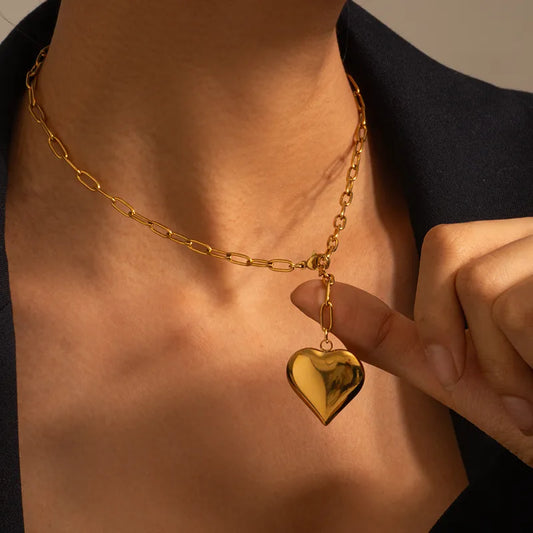 Gold Plated Link Chain with Chunky Heart Pendant