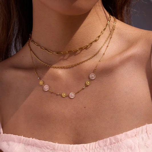Dainty Link Chain with Chrysanthemum charms