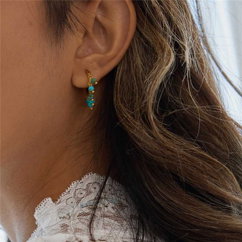 Gold Plated Sleeper Ring Turquoise Beaded Earrings