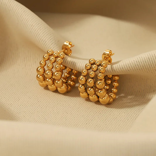 Gold Plated Beaded Huggie Earrings