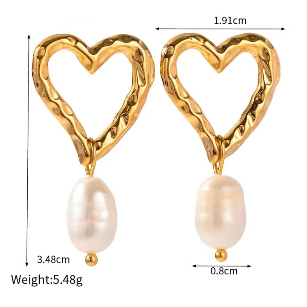 Dented Pearly Heart Drop Earrings