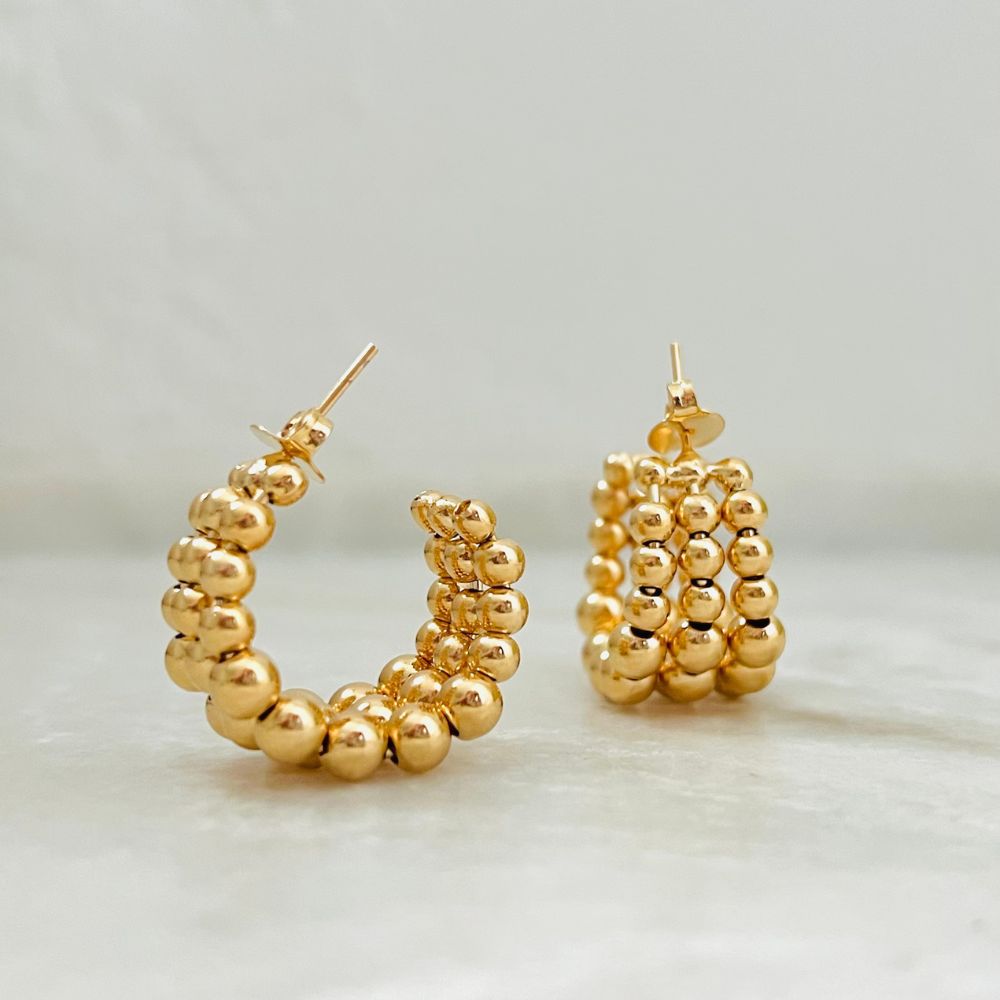 Gold Plated Beaded Huggie Earrings