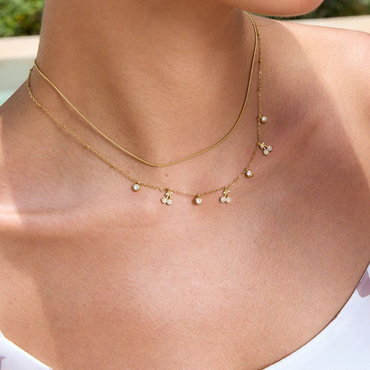 Dainty Gold Plated Chain with White Stone Charms