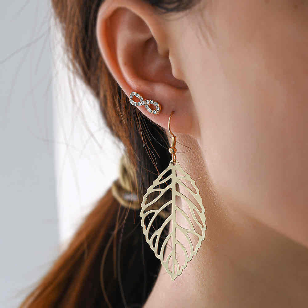 Image of an earring - Leaf Earrings - Minimalist style korean earrings - gold by Zuzus Trove