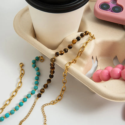 Gold Plated Link Chained Bracelet with Beads