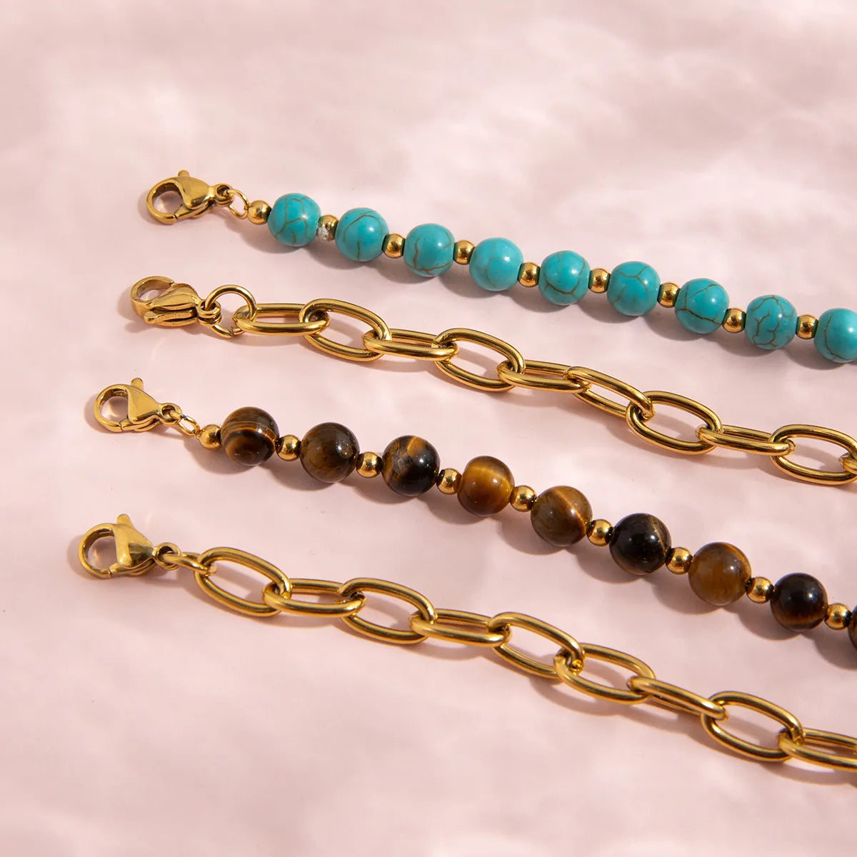 Gold Plated Link Chained Bracelet with Beads