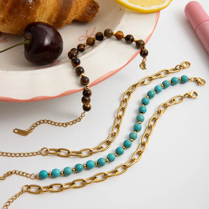 Gold Plated Link Chained Bracelet with Beads