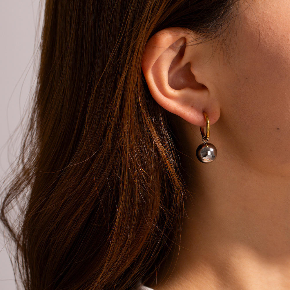 Gold Plated Sleeper Earrings with Silver Bead Drop