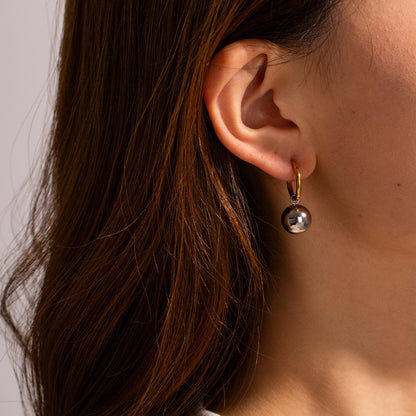 Gold Plated Sleeper Earrings with Silver Bead Drop