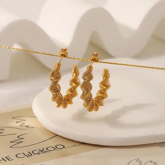 Gold Half-Moon Spiral Hoop Earrings