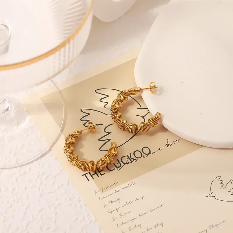 Gold Half-Moon Spiral Hoop Earrings