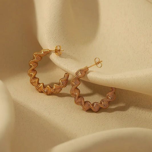 Gold Half-Moon Spiral Hoop Earrings