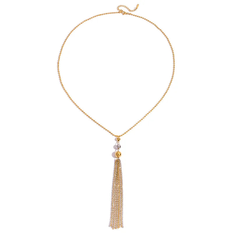 Bohemian Gold Plated Chain with Silver and Gold Tassels
