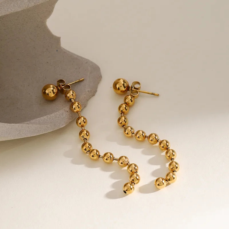 Classic Gold Plated Beaded Long Earrings
