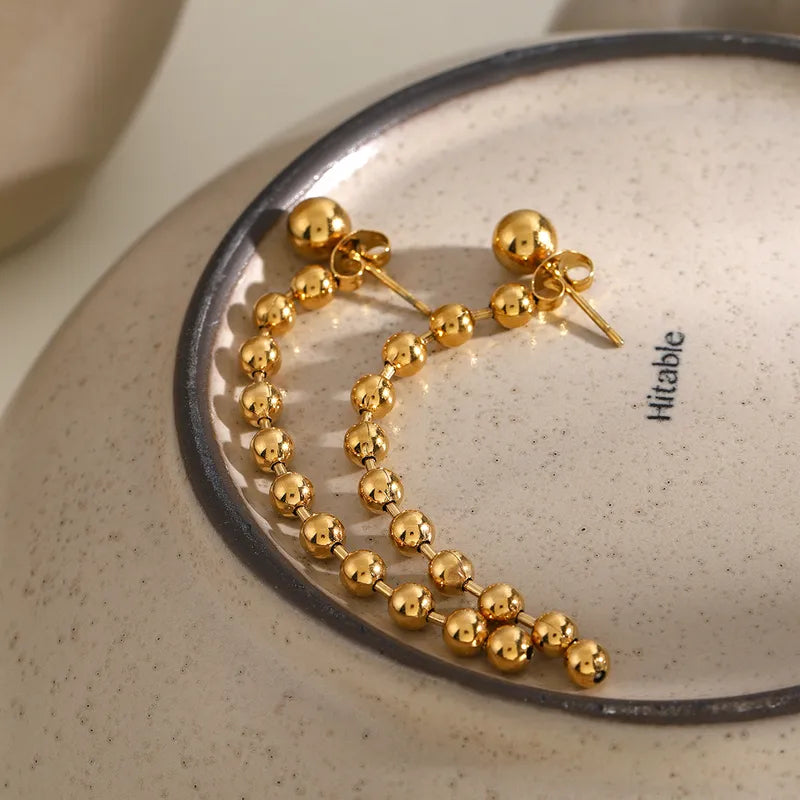 Classic Gold Plated Beaded Long Earrings