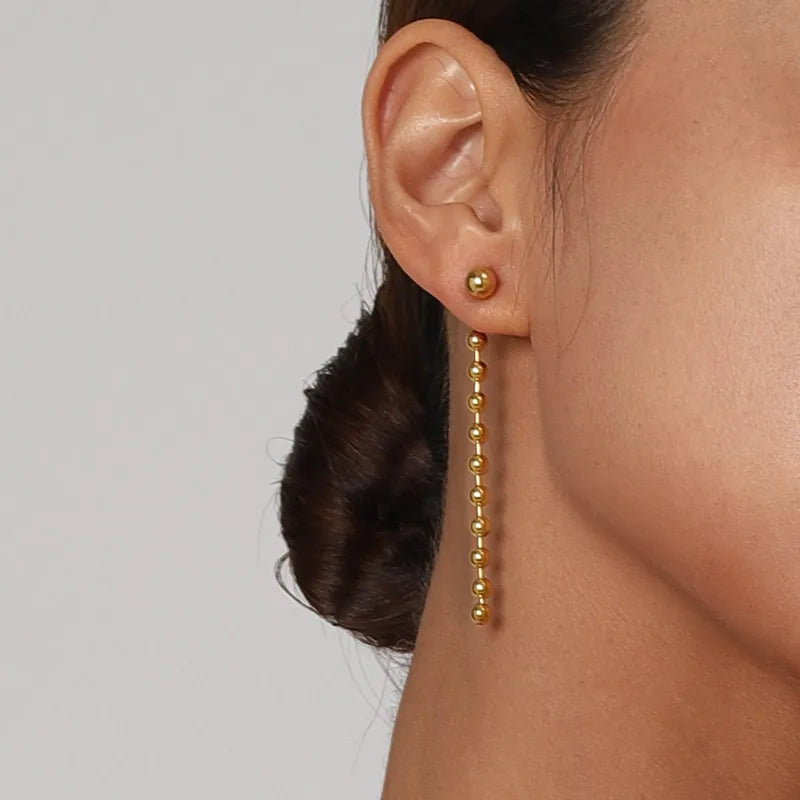 Classic Gold Plated Beaded Long Earrings