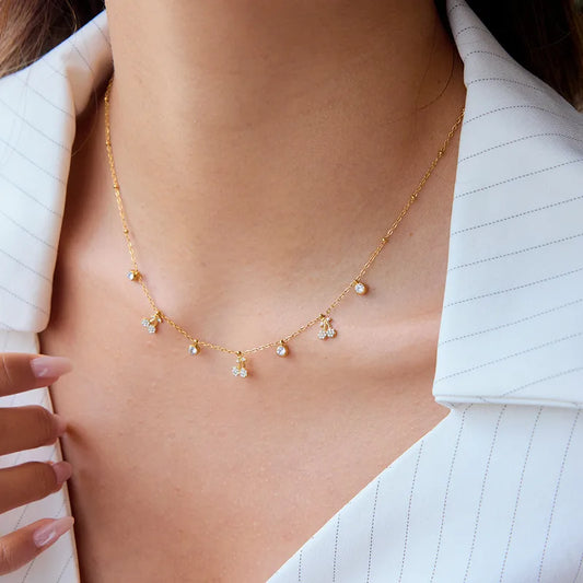 Dainty Gold Plated Chain with White Stone Charms