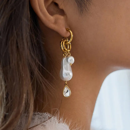 Gold and Faux Pearl Combination Earrings