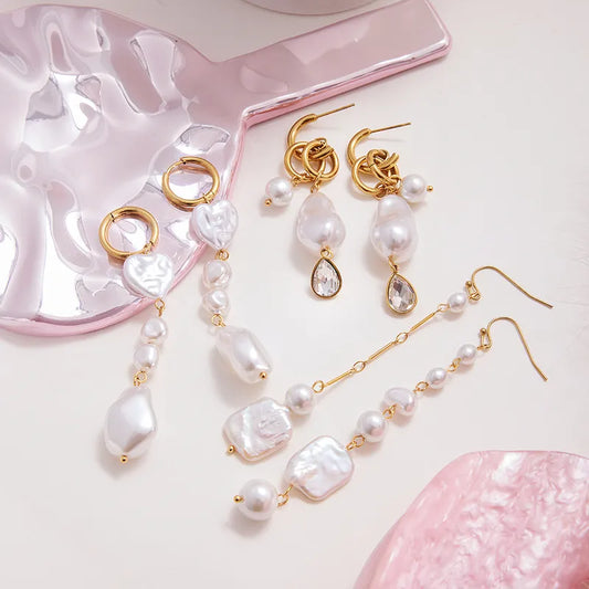 Gold and Faux Pearl Combination Earrings