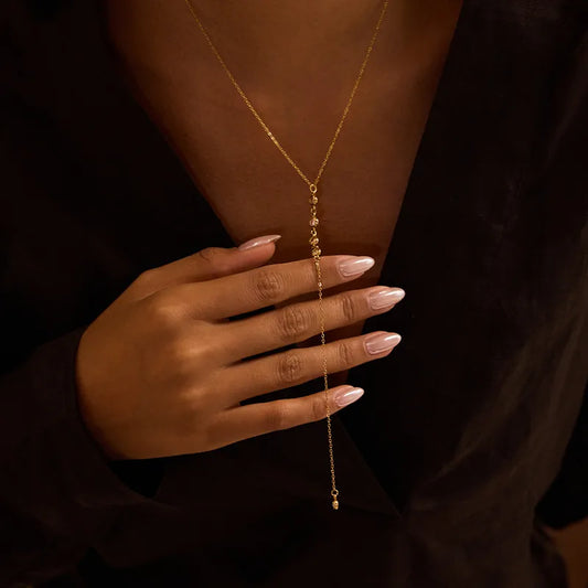 Minimalist White Zircon Pendant Y-Chain Necklace