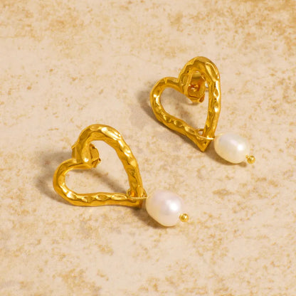 Dented Pearly Heart Drop Earrings
