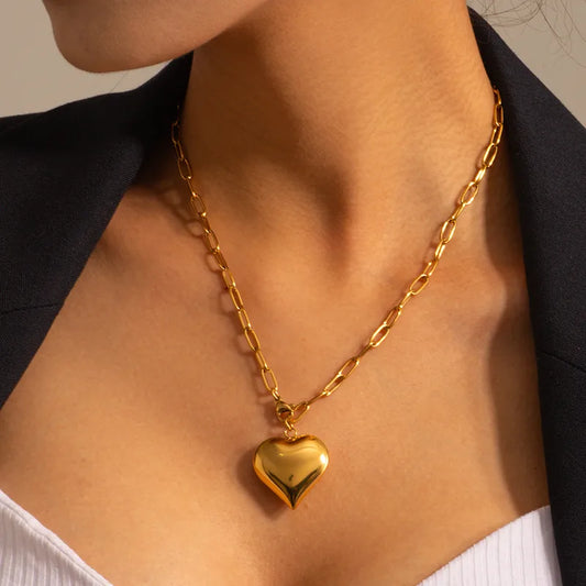 Gold Plated Link Chain with Chunky Heart Pendant