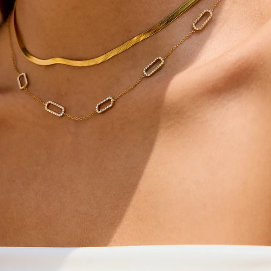 Dainty Gold Plated Chain with Oval Embellished Pendants