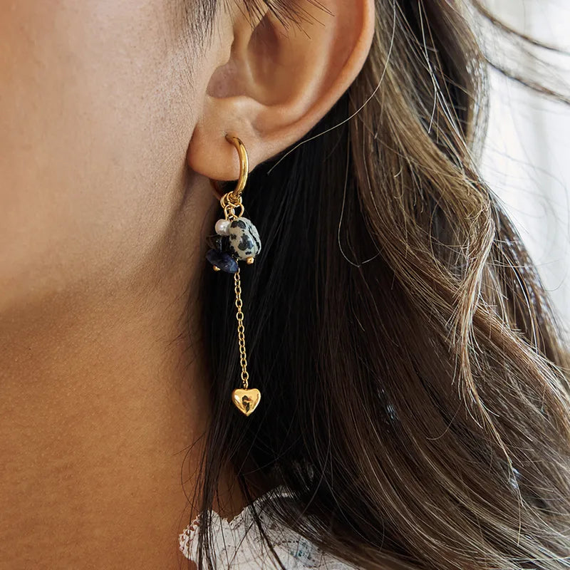 Gold Plated Sleeper Hoop Earrings with Blue Beads