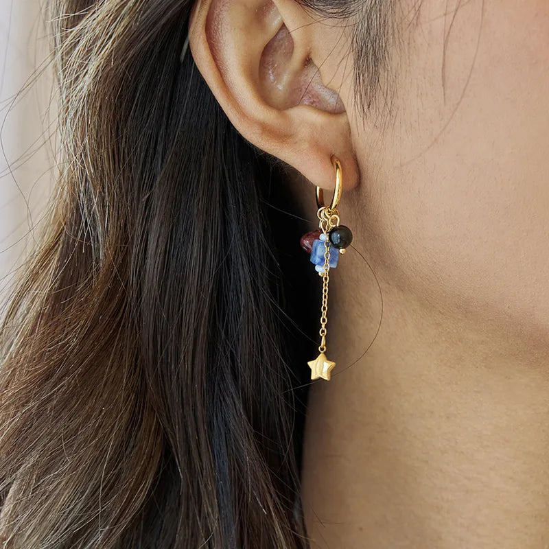 Gold Plated Sleeper Hoop Earrings with Multicolored Beads