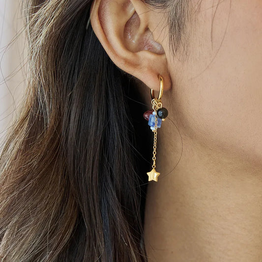 Gold Plated Sleeper Hoop Earrings with Multicolored Beads