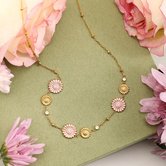 Dainty Link Chain with Chrysanthemum charms