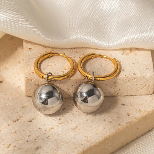Gold Plated Sleeper Earrings with Silver Bead Drop