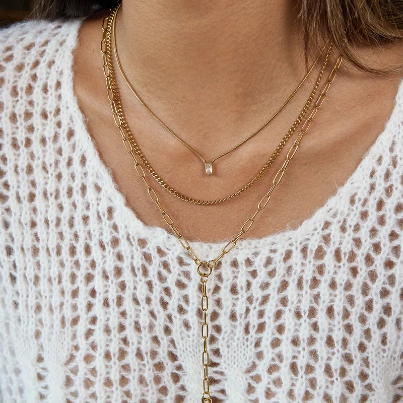 3-Layered Gold Plated Chain with a dainty pendant and a Y-Chain