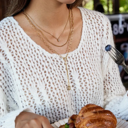 3-Layered Gold Plated Chain with a dainty pendant and a Y-Chain