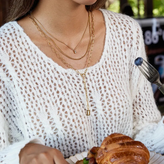 3-Layered Gold Plated Chain with a dainty pendant and a Y-Chain