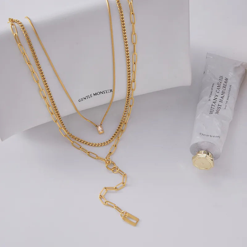 3-Layered Gold Plated Chain with a dainty pendant and a Y-Chain