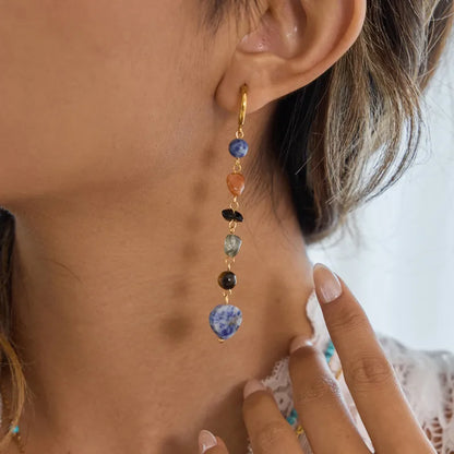 C-Circle Long Earrings Gold Plated with Stones