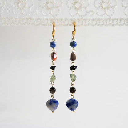 C-Circle Long Earrings Gold Plated with Stones