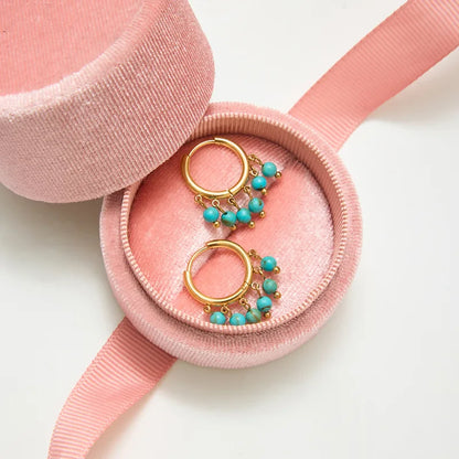 Gold Plated Sleeper Ring Turquoise Beaded Earrings