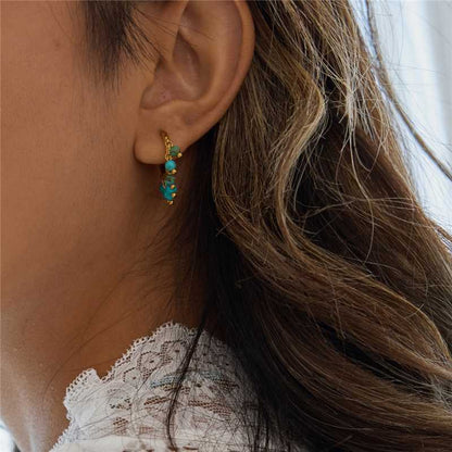 Gold Plated Sleeper Ring Turquoise Beaded Earrings