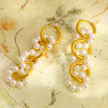 Gold and Pearl Chain Links Earrings