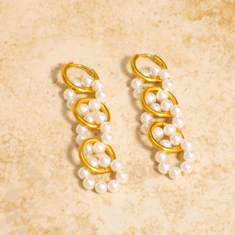 Gold and Pearl Chain Links Earrings