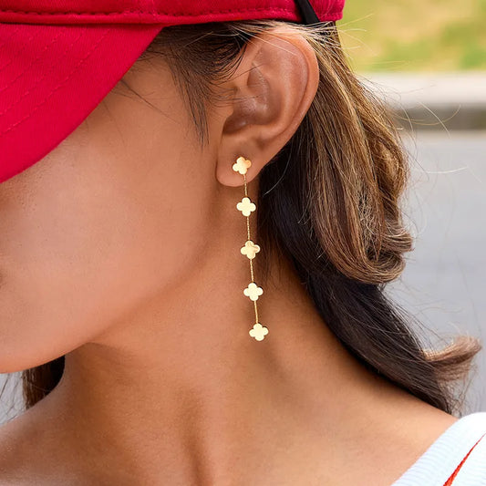 Classic Gold Plated Four Leaf Clover Earrings