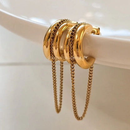 Minimalist Huggie Earrings with Chain Tassel