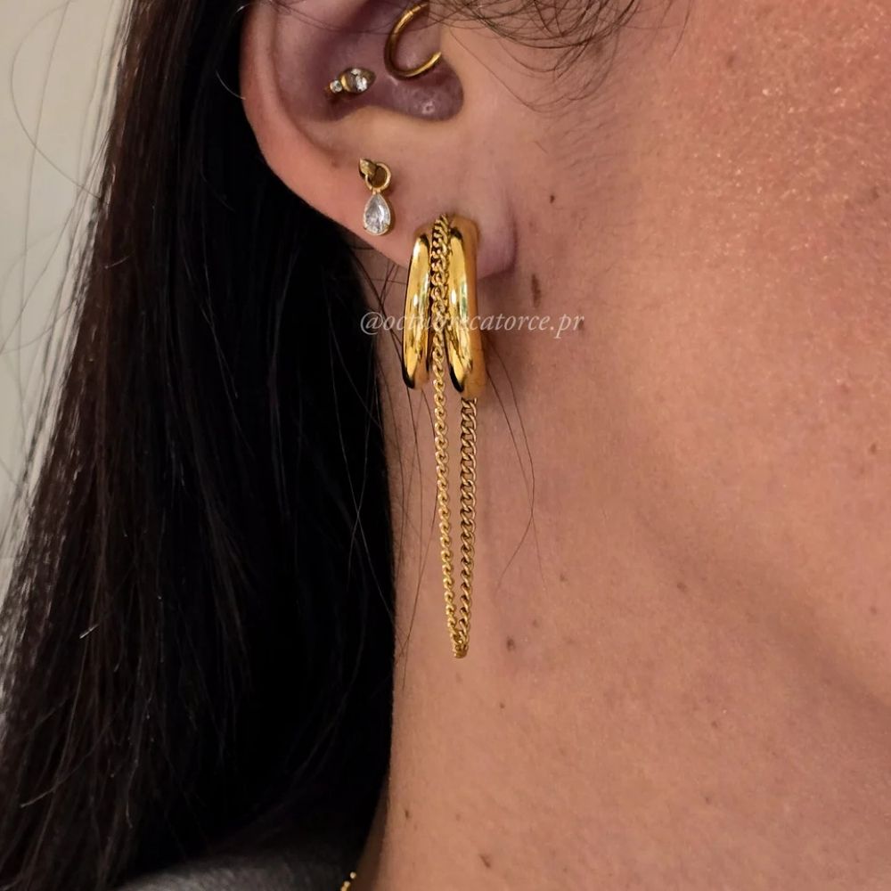 Minimalist Huggie Earrings with Chain Tassel