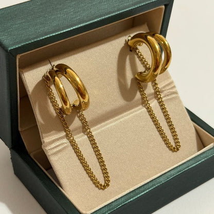 Minimalist Huggie Earrings with Chain Tassel