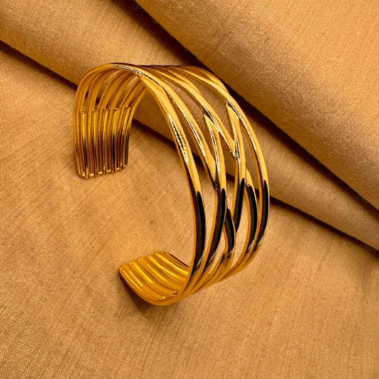 Multi Layered Gold Plated Open Hand Bangle Bracelet