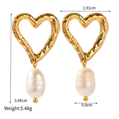 Dented Pearly Heart Drop Earrings